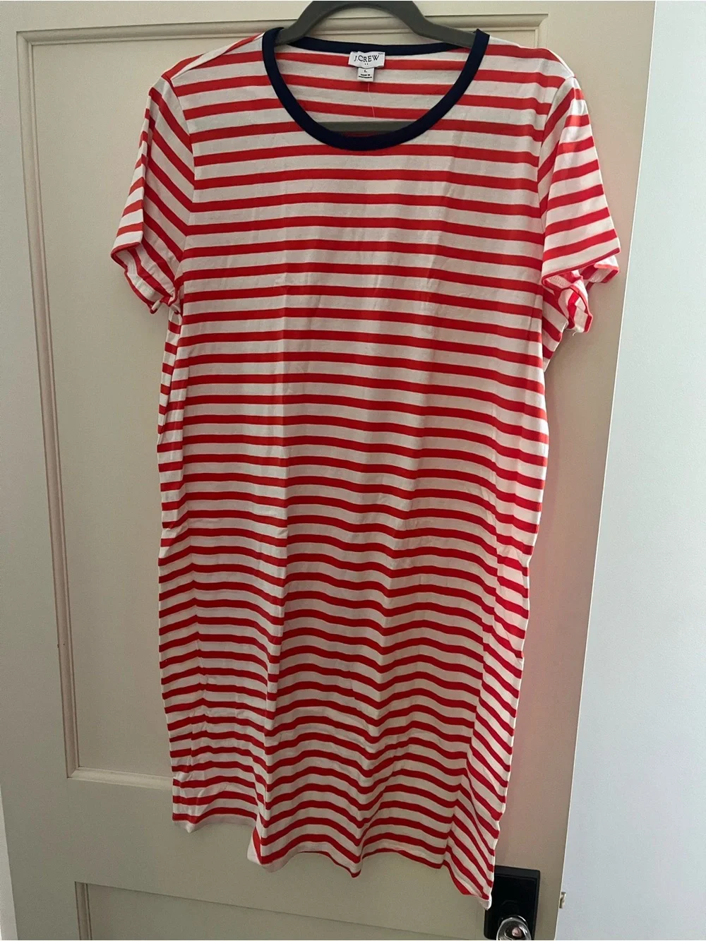 JCREW SZL NWTCasual Red and White Striped Tee Dress with Navy Trim